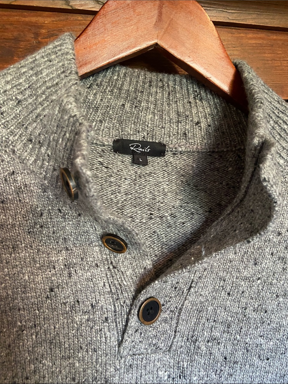 Rails Men's Harding Henley Melange Raglan Sweater Speckled Gray Size L - Picture 4 of 8